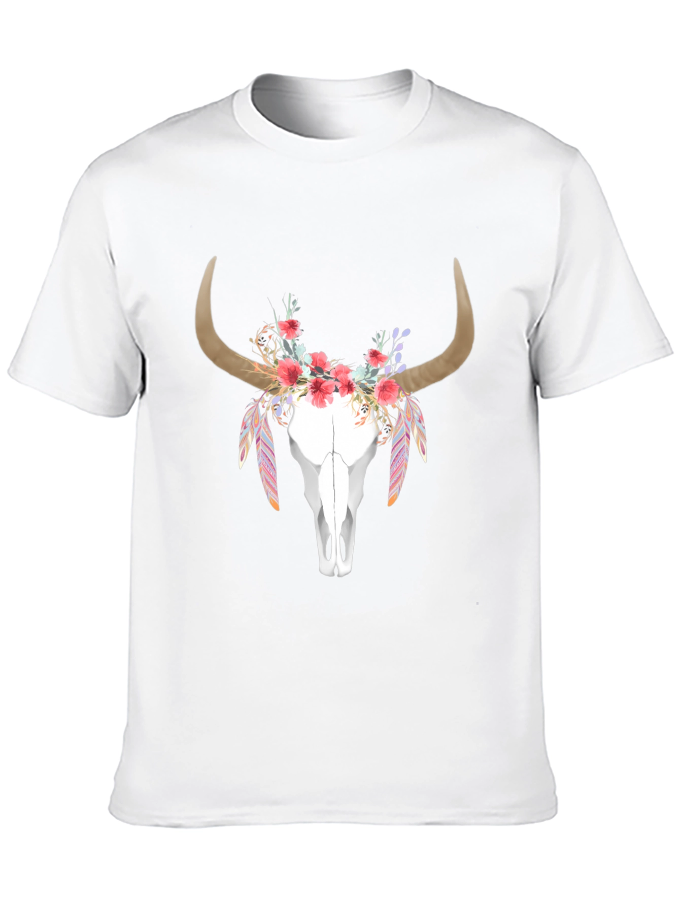 Floral Bull Skull Graphic T-Shirt