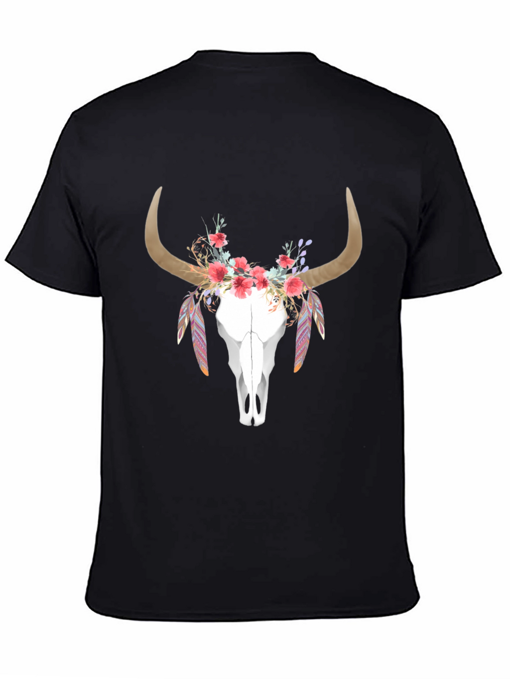 Floral Bull Skull Graphic T-Shirt