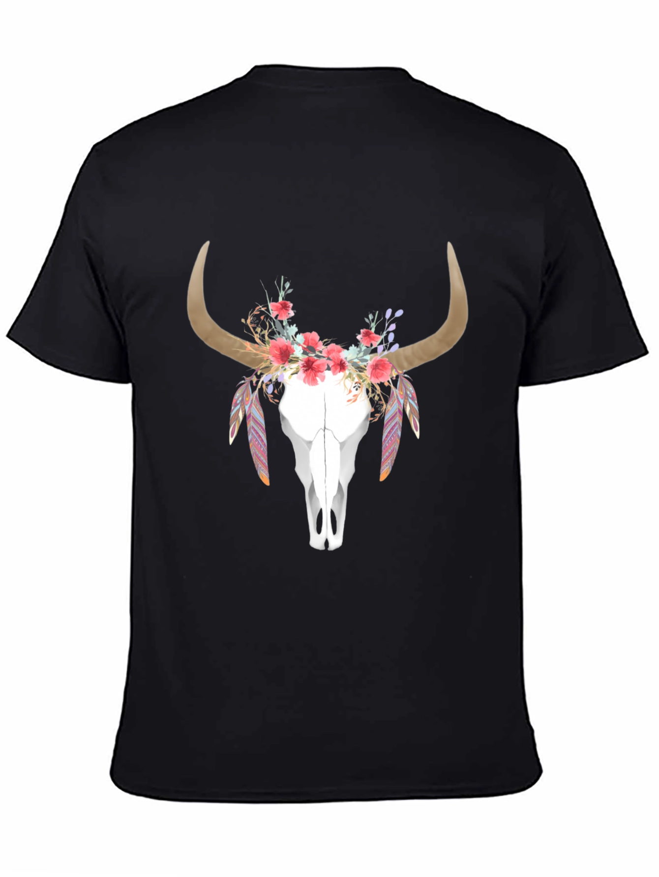 Floral Bull Skull Graphic T-Shirt