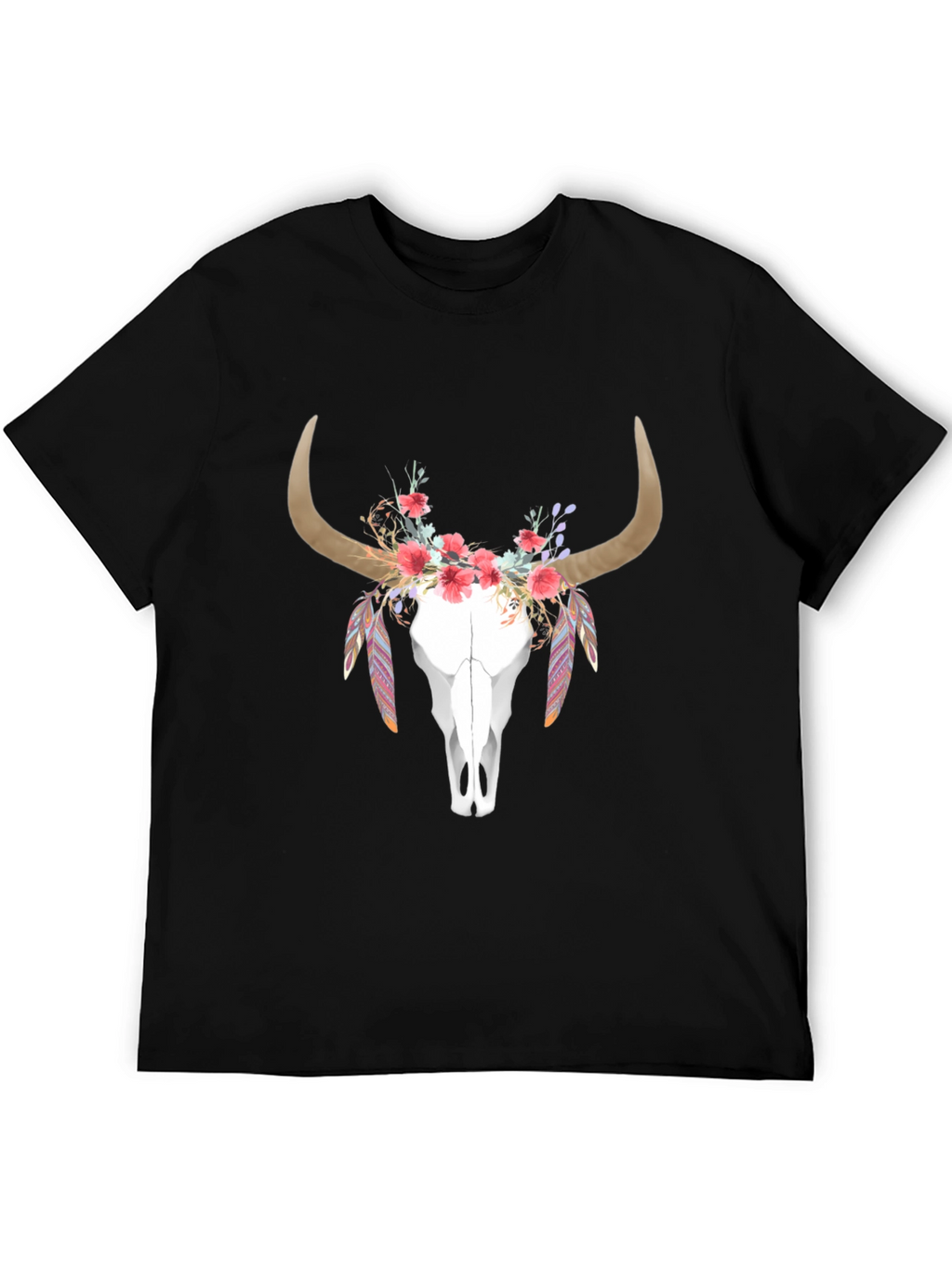 Floral Bull Skull Graphic T-Shirt