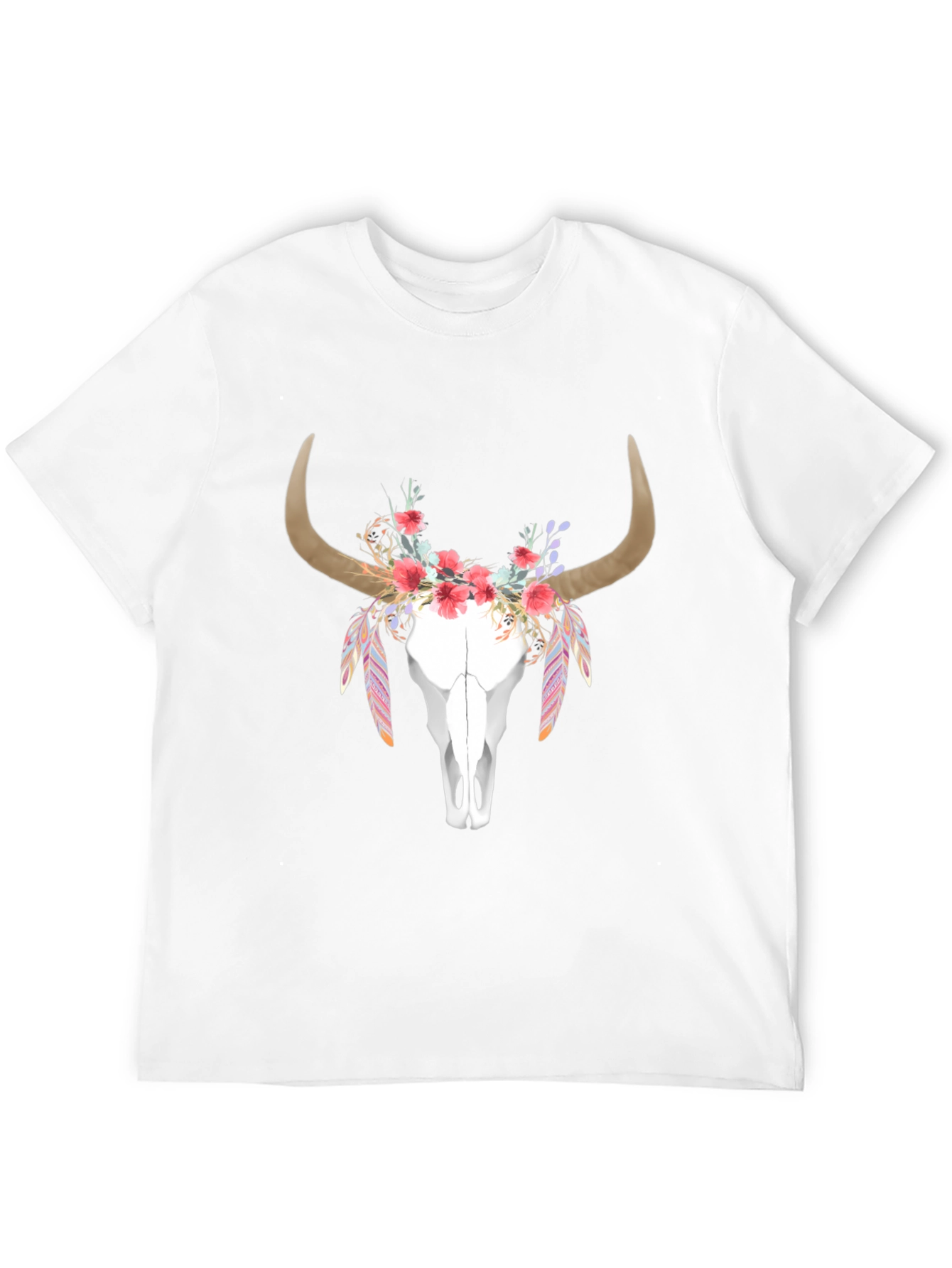 Floral Bull Skull Graphic T-Shirt