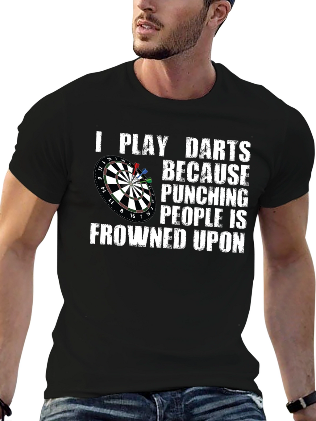 Funny Darts T-Shirt - Punching People is Frowned Upon