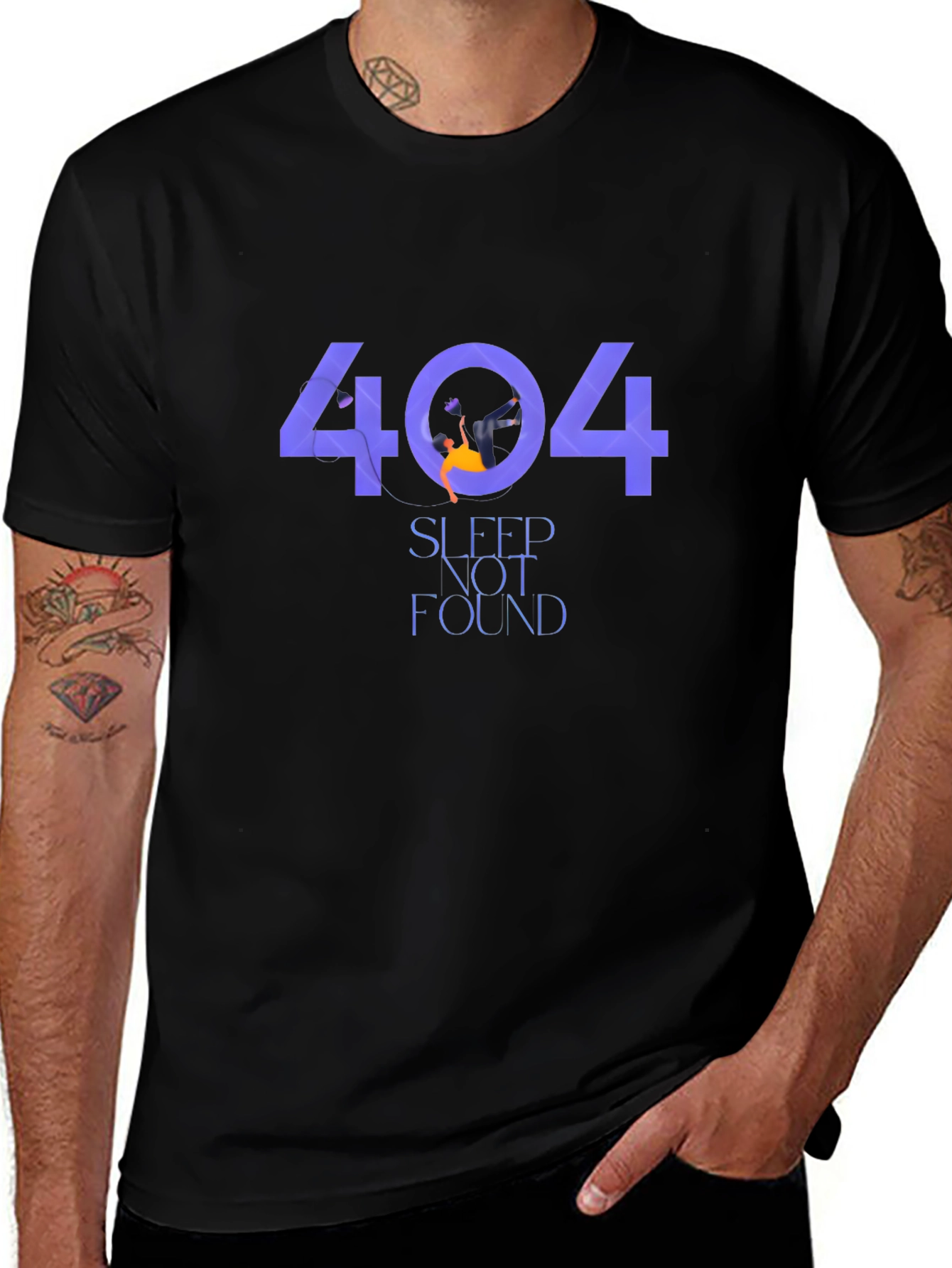 404 Sleep Not Found Black Graphic T-Shirt