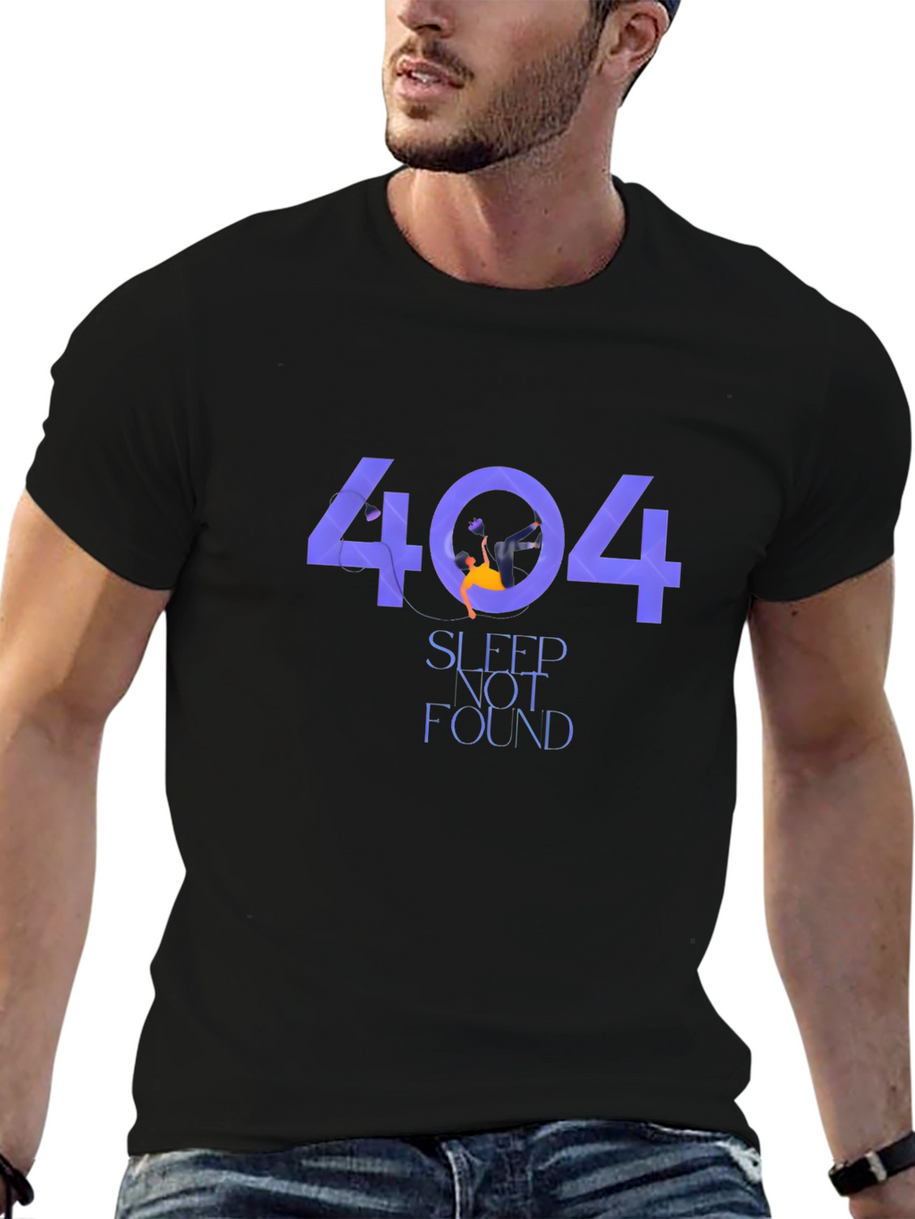 404 Sleep Not Found Black Graphic T-Shirt