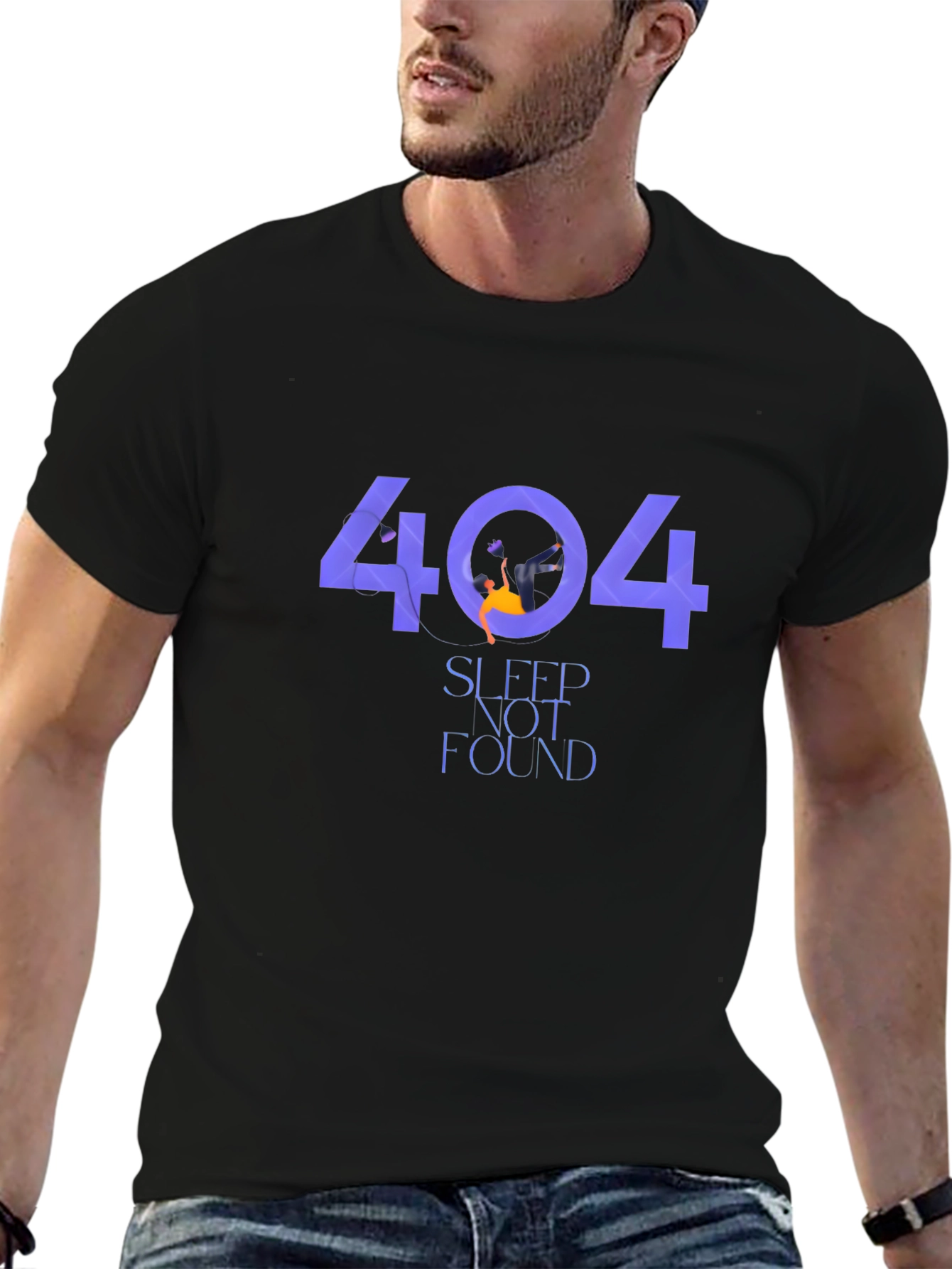 404 Sleep Not Found Black Graphic T-Shirt
