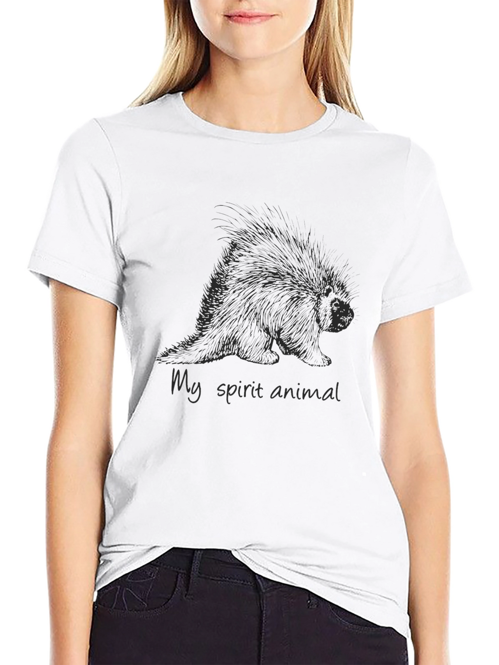 Porcupine Spirit Animal Graphic T-Shirt - Black