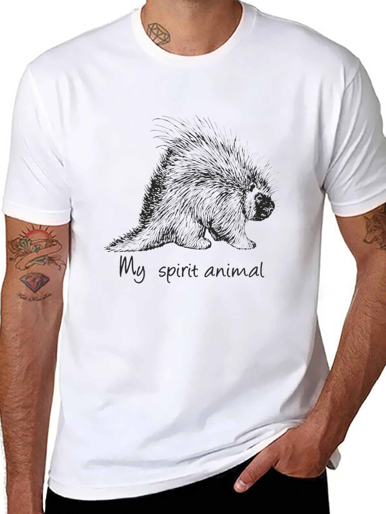 Porcupine Spirit Animal Graphic T-Shirt - Black