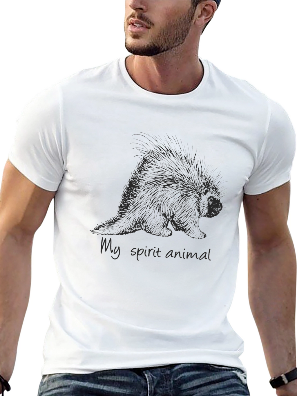 Porcupine Spirit Animal Graphic T-Shirt - Black