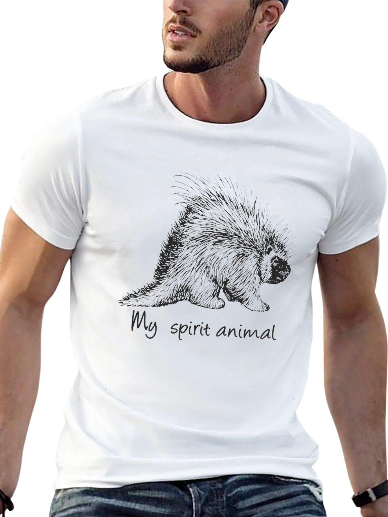 Porcupine Spirit Animal Graphic T-Shirt - Black